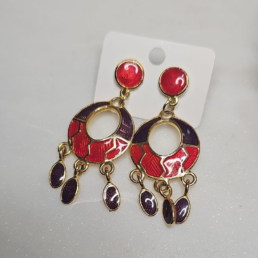 Berebi Vibrant Red and Purple Dangle Earrings